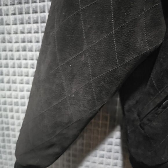 VTG Black Nubuck Leather Jacket Sz10 Distressed Snap Quilted Moto Bomber Biker - Picture 10 of 16